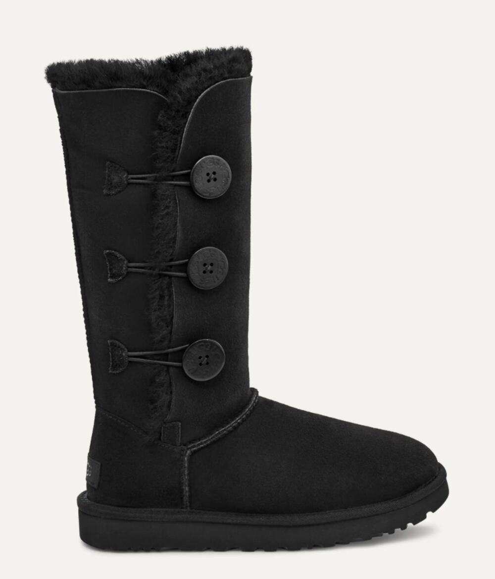 UGG 'Bailey' Women's Size 6 Black Triple Button Tall Boot Suede Leather Lined
